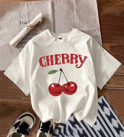 Cotton Blend Oversized Fit Half Sleeve Printed Round Neck T-Shirt for Women
