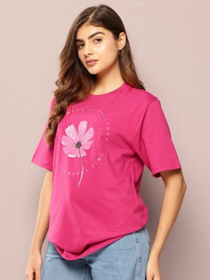 Women Short Sleeve Printed Oversized Fit Tshirt